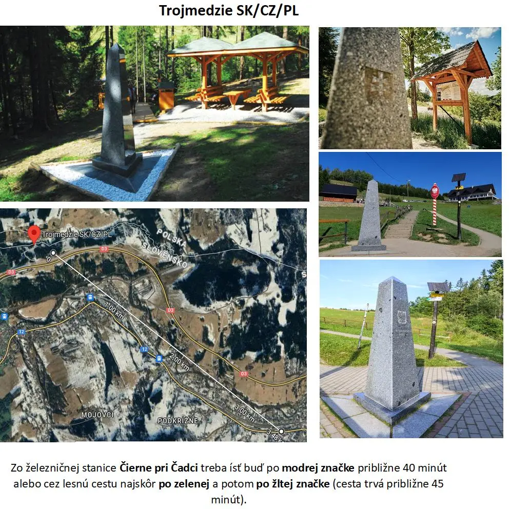 Turistický sprievodca na Trojmedzie Slovensko-Česko-Poľsko – trasa z Čierneho pri Čadci s mapou a fotografiami hraničných stĺpov