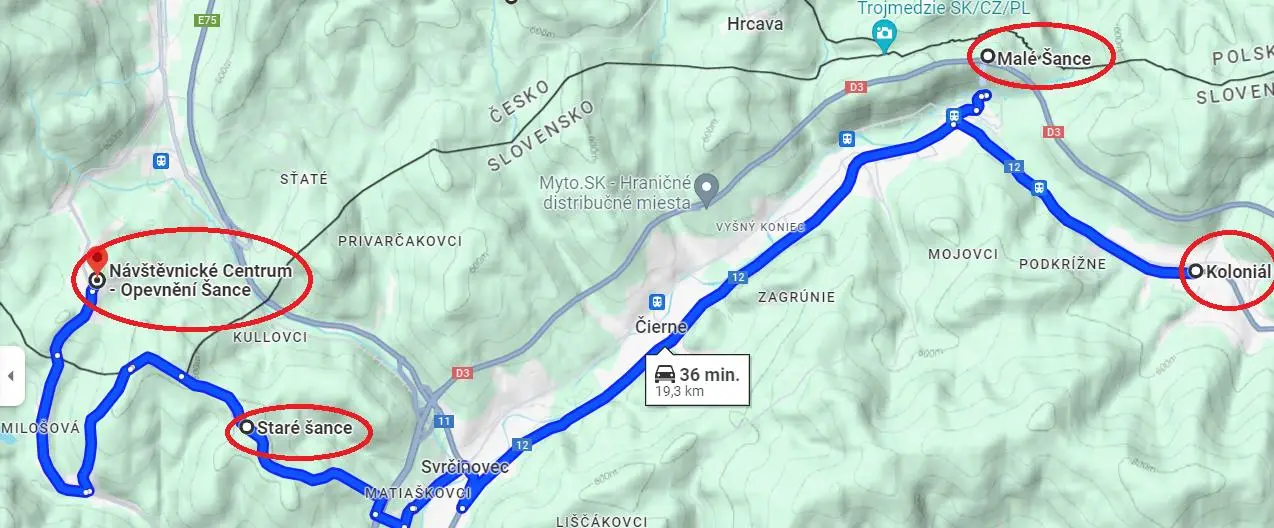 Trasa autom z Hotela Koloniál Skalité k Slovenskému orloju Stará Bystrica – mapa a dostupnosť autom