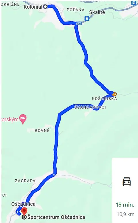 Mapa k športovému centru Oščadnica